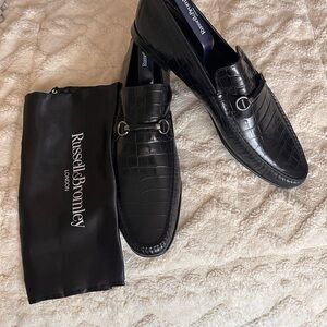Russell & Bromley Black Croc-Pattern Loafers